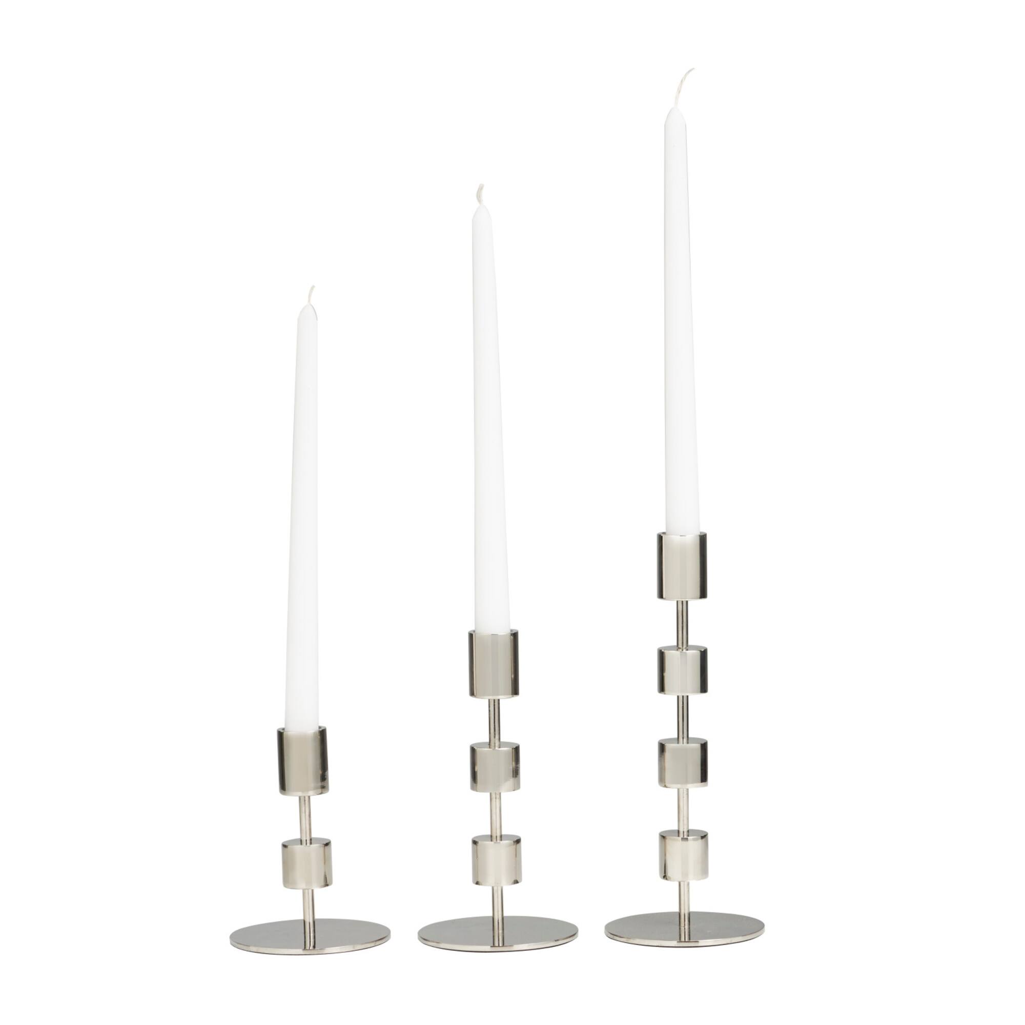 Silver Aluminum Floating Block Abstract Candle Holder with Rounded Base Set